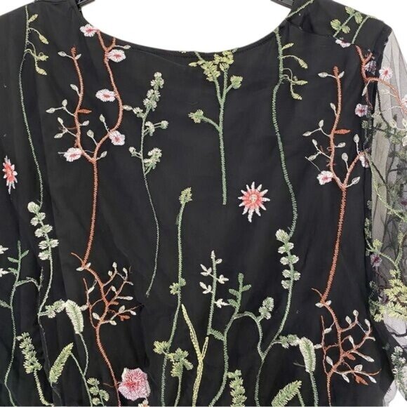 Bloomchic Black Floral Embroidered Mesh Blouse Plus Size5XL VNeck Short Sleeves - Picture 4 of 5